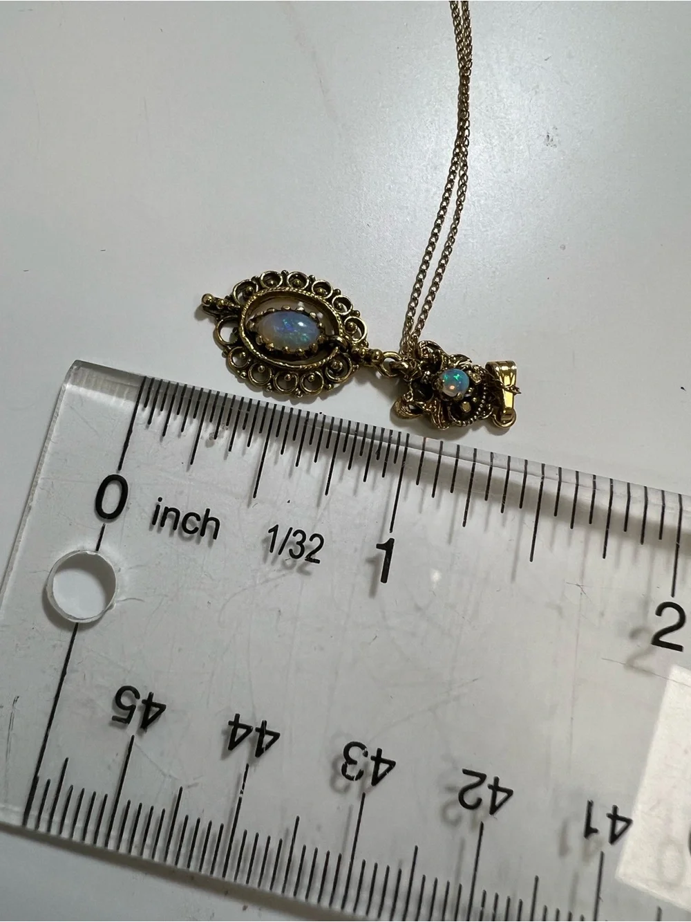 Antique 14K yellow gold with opals pendant necklace - Picture 9 of 15